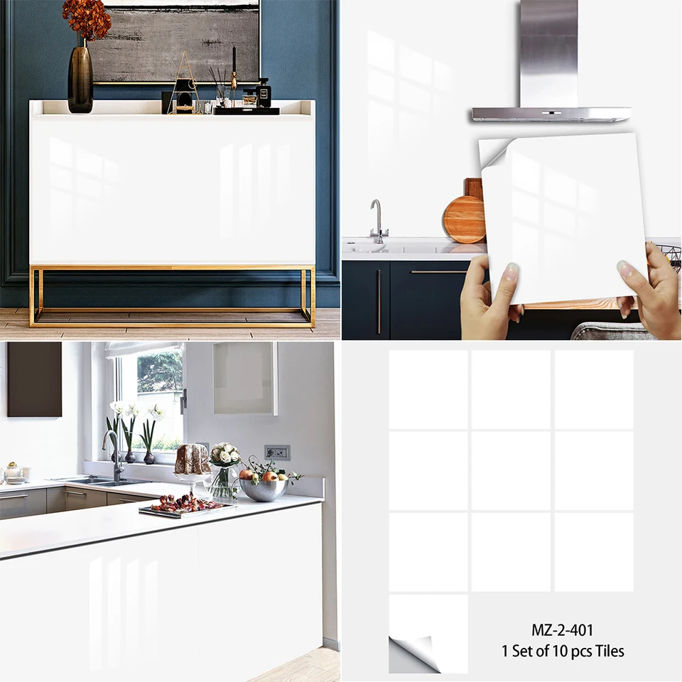 10/15 cm Čisté biele dlaždice Nálepka Kuchyňa Kuchyňa backsplash Olejová kúpeľňa v kúpeľni Domáce dekorácie Nálepky na nástenné nástenné maľby