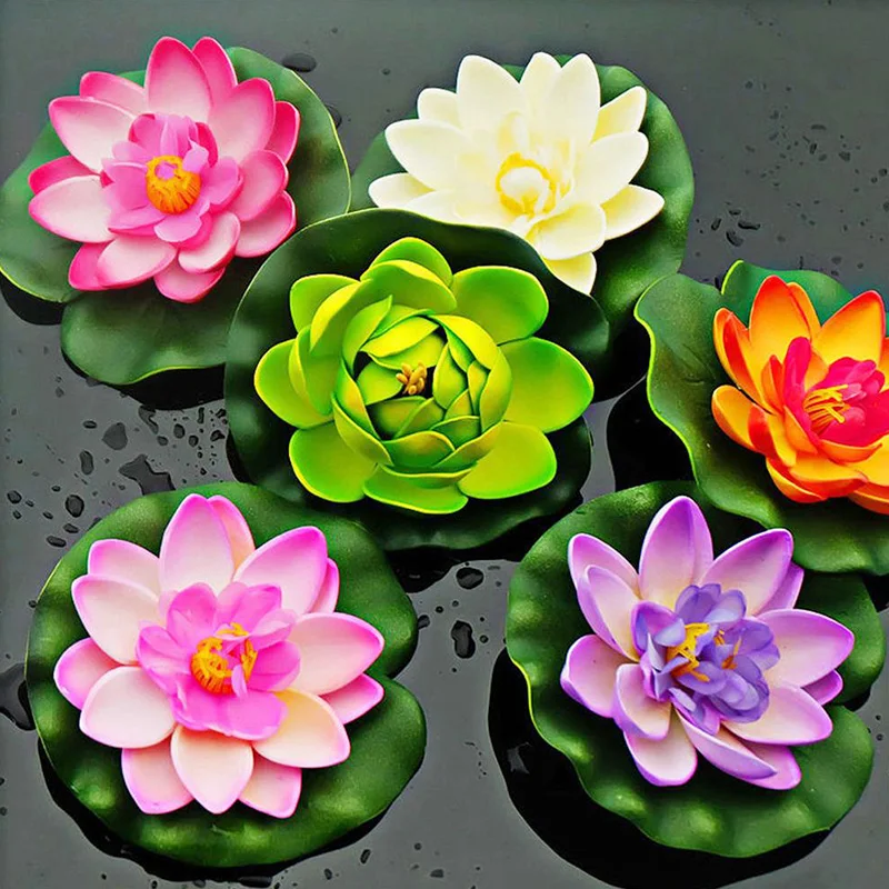 10/18 cm umelý lotos falošný rastlina DIY Water Lily simulácia plávajúce lotos záhradné rybníky rybníky rybníky dekorácie dekorácie umelé kvety