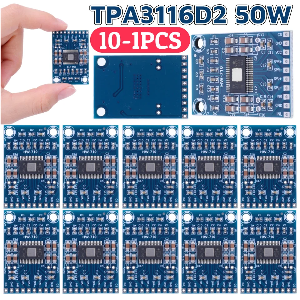 10-1pcs TPA3116D2 Hlasový zvukový zosilňovač modulu Digitálna zosilňovacia doska DISAL DIVADLE KANÁLY DVOJA 50W
