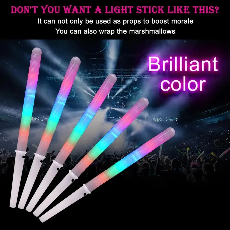 10/20/30/40/50 PCS farebné LED žiara tyčinky CATNÉ CANDY KÁDY Opätovne použiteľné žiariace marshmallows tyčinky LED ľahké trubice Party Party Props