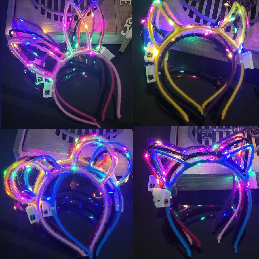10/20/30ks Dámske dievča Gow Glow Cat Bunny Ear Horn Hairband Light Up Flash Flower Headband Led Neon Narodeniny Svadobné večierky Dodávky