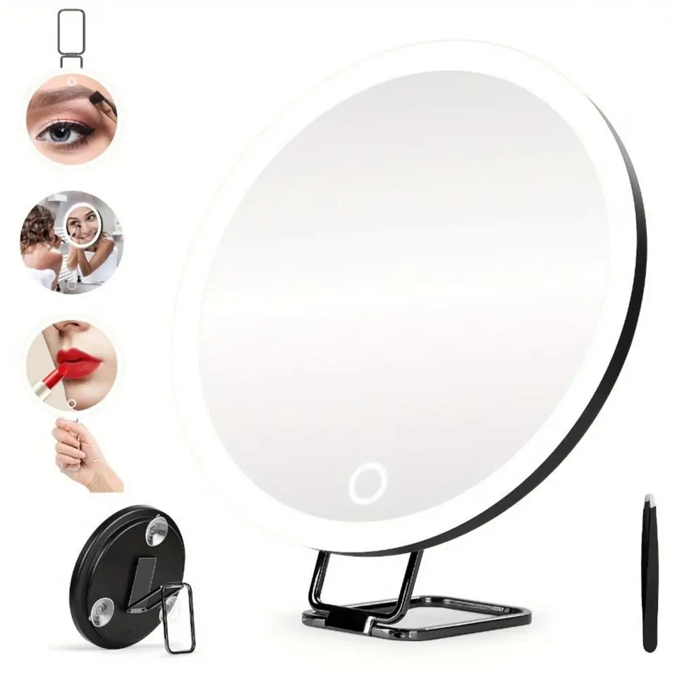 10/20/30x Zahranievacie zrkadlo s LED svetlom pinzety 360 stupňov Rotačná stena zavesená stolná plocha Zväčšená make -up márnosť Mirror Home