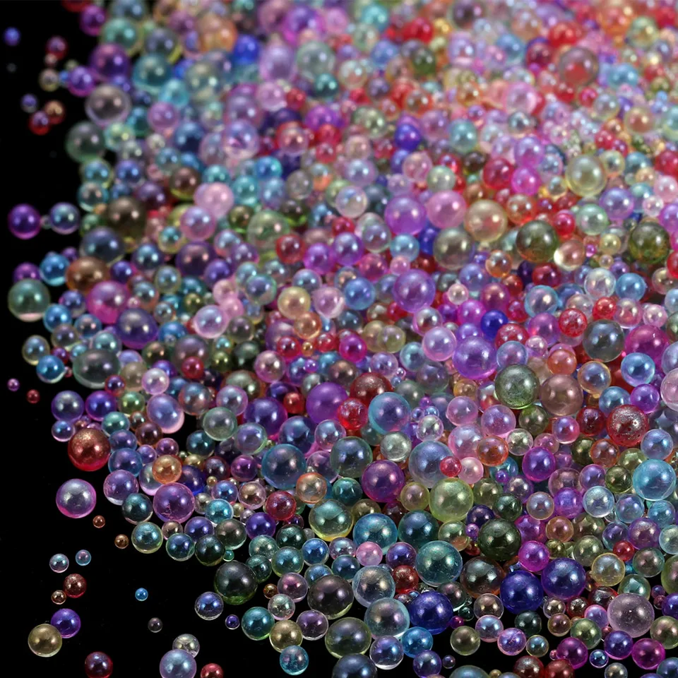 10/20G 0,4-3 mm mini bublinky guľôčky guľôčok drobná guľová korálka Plnenie pre silikónovú plesňu UV živiu Epoxy plnivo DIY nechty dekor