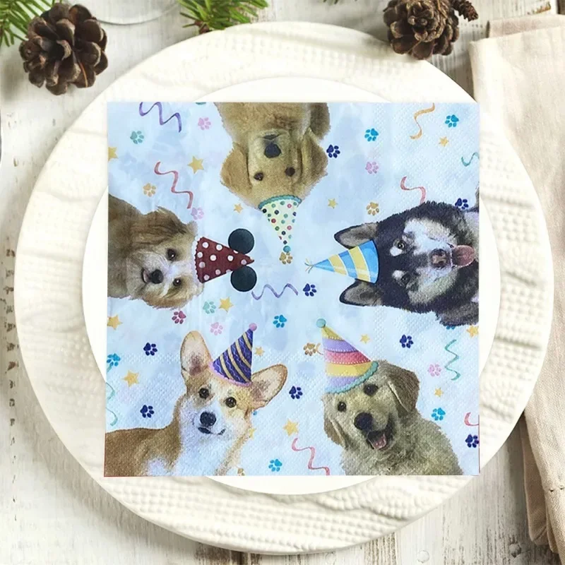 10/20ks 33*33 cm 2-hodinové nové domáce psie psom tlačený papier Detské domáce zvieratá Detská strana Party Dekoratívne papierové prestieranie papiera