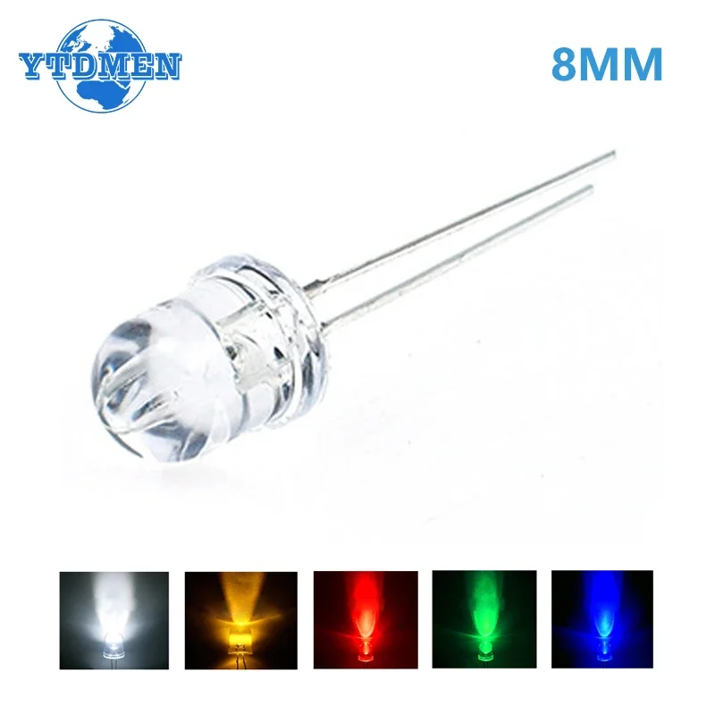 10/20ks 8 mm diódy Emitujúce diódy Priehľadné svetlo dióda F8 LED Super jasne biela červená červená modrá zelená pre elektronickú súpravu
