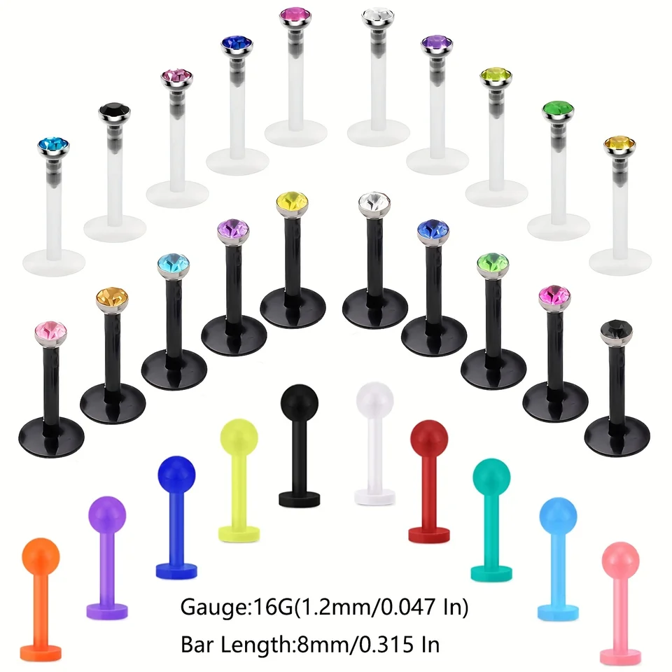 10/20ks akrylové plastové prstene pier nastavené vykladané lesklé zirkónové cukrovinky Color Body Piercing Jewelry Set pre ženy