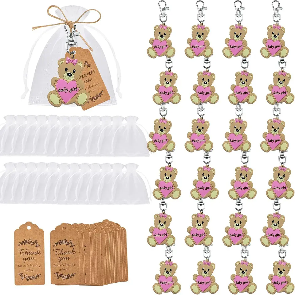 10/20ks pre bábätko Suvenírs Darček medveď Klávesnica s organzou taškou Ďakujem Kraft Tag pre hostí Girl Boy Boy Birthday Party Dodávka