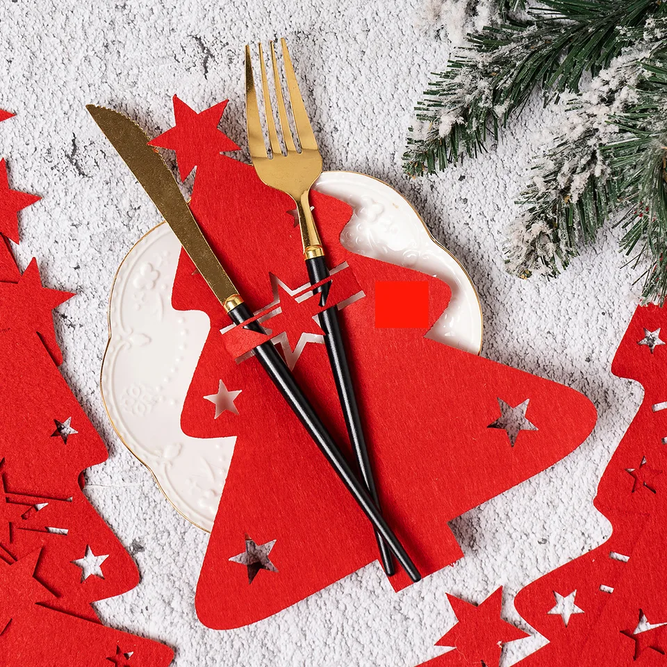 10/20ks červené zelené vianočné stromu príbory nožom Noža Vidlička Spoon Covers Decor Dork Vianočné vreckové držiak vrecká Novoročné večere