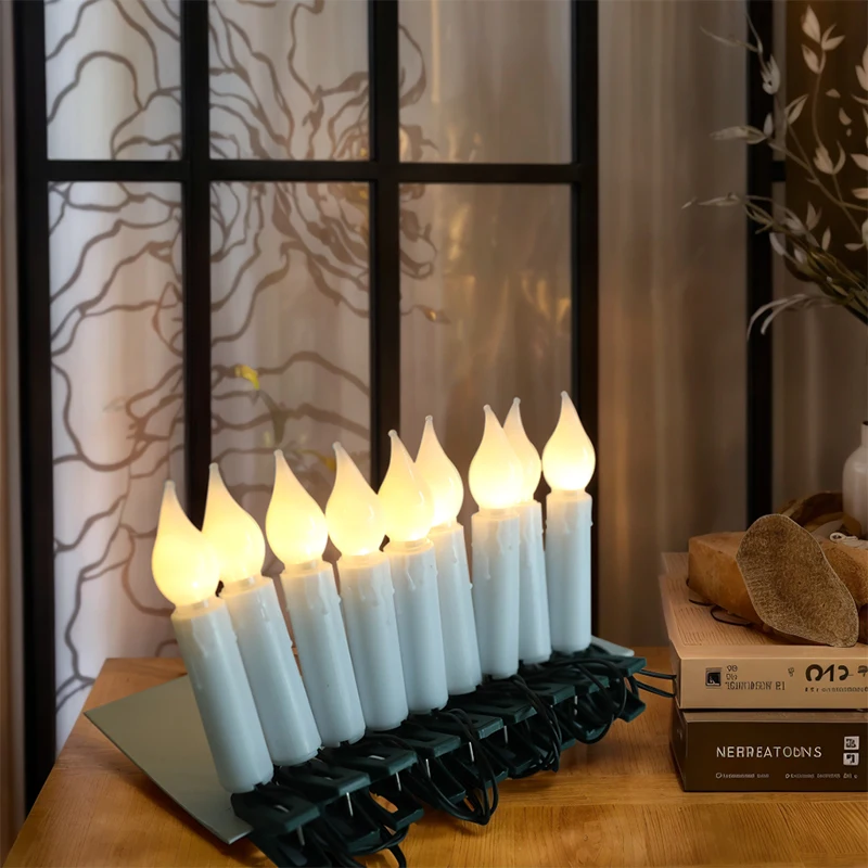 10/20leds Sviečka String Led Warm White Clip-On bez planášu kužeľ Candle Family Party Holiday Home Domov vianočné stromčeky Dekorácie Svetlo
