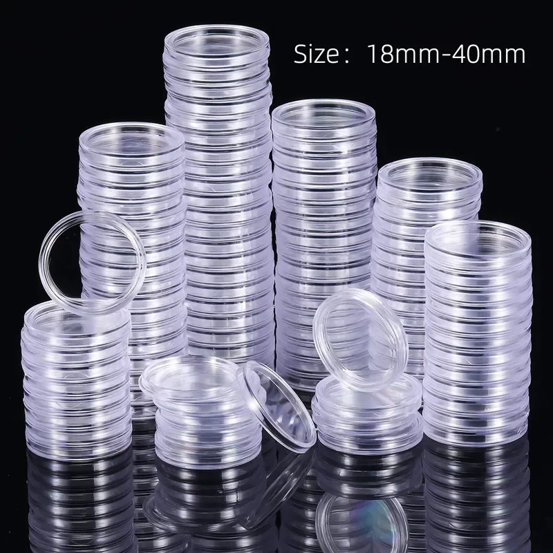 10/20pc 18-40 mm priehľadné plastové mince kapsuly Coin Combering Puzdro pre držiak mincí mincí mince