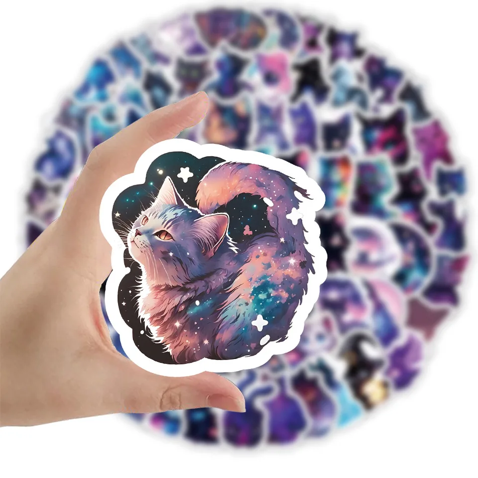 10/30/50/100 pcs Starry Sky Cat Cartoon Stickers Fantastický vesmír Pozadie graffiti roztomilý zvierat