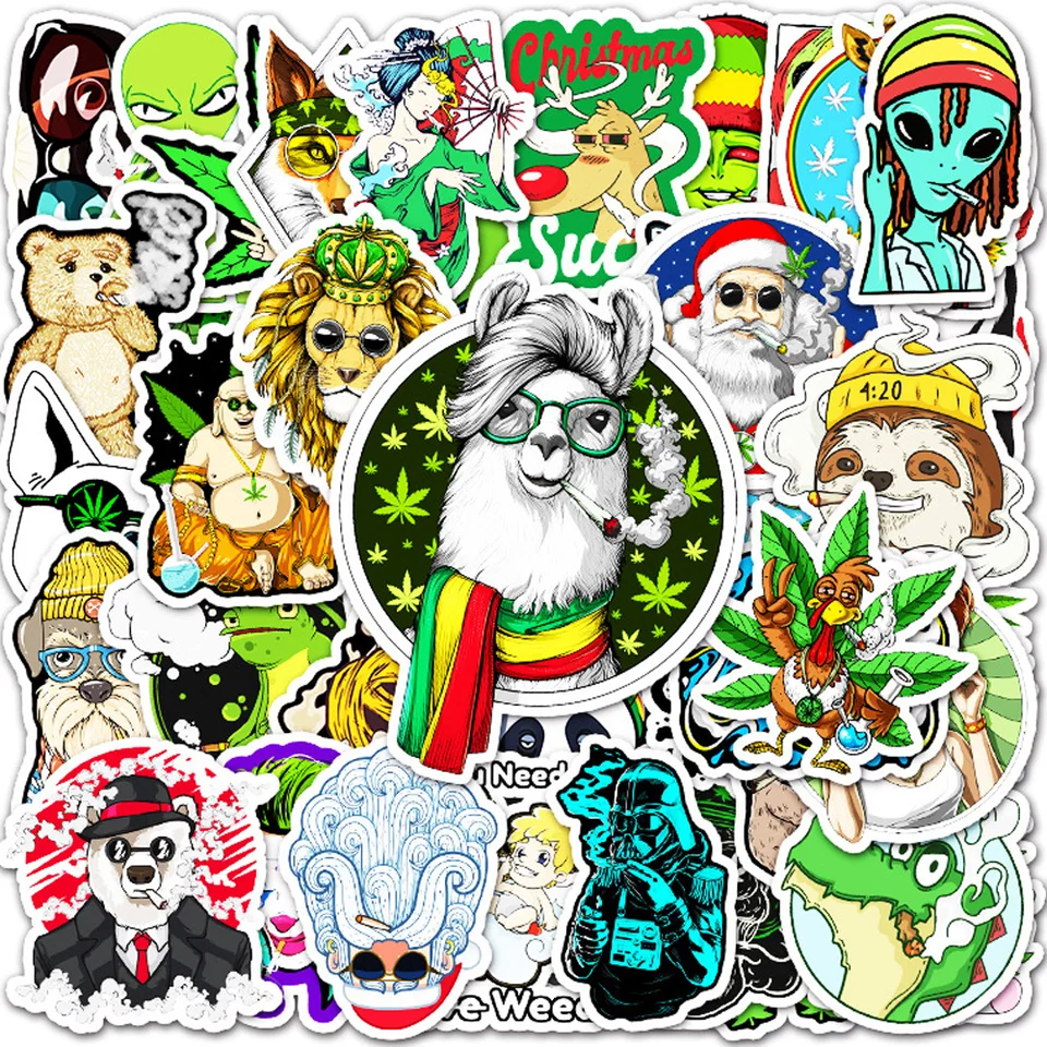 10/30/50/100ks karikatúra opúšťa fajčiarske nálepky Zábavné postavy Graffiti obtisky Telefón Skateboardový notebook Cool Sticker Decor Decor