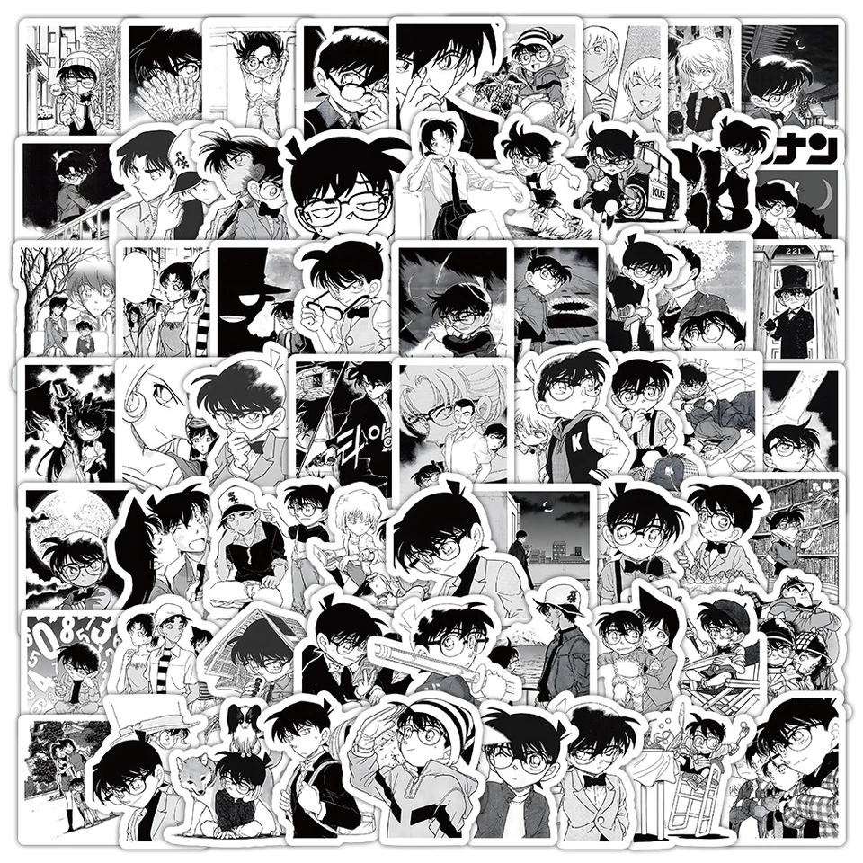 10/30/50/100ks klasický cool anime detektívny nálepky Conan Conan Skateboard Noteboard Telefón čierny biely graffiti manga obtisky balíček