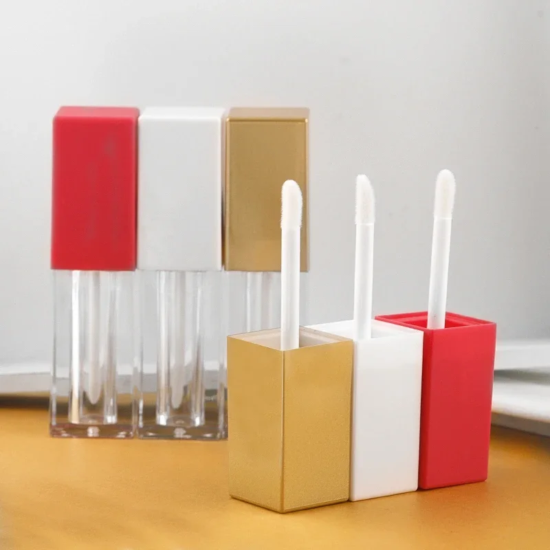 10/30/50ks 5 ml prázdna čistá trubica na lesk na pery, DIY štvorcová biela tekutina Lipstick Fľaša, Mini červené veko prenosné pery lesk