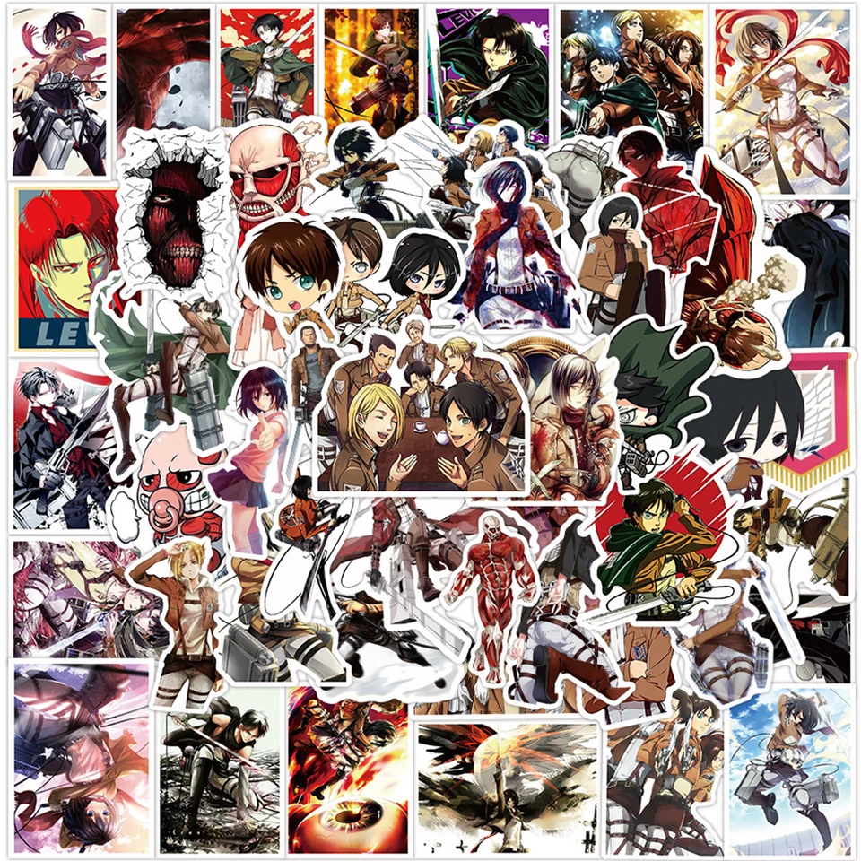 10/30/50ks Eren Jaeger Attack On Titan Stickers Mikasa Anime Sticker Skateboard Motocyklový telefón Levi Ackerman Cartoon Decals