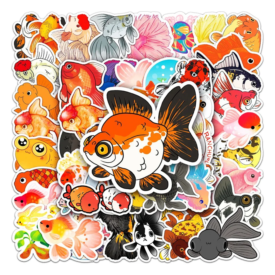 10/30/50ks karikatúra Goldfish Ornamental Fish Cute Sticker pre hračky batožiny iPad darčekový denník Witerproof Suitcase Guitarwholesale