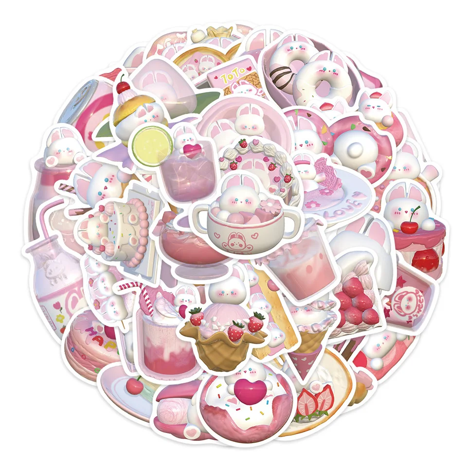 10/30/50ks kawaii 3D dezert králičie ružové nálepky roztomilé karikatúry v štýle štýlu DIY Scrapbook Telefón Skateboard pre deti nálepka