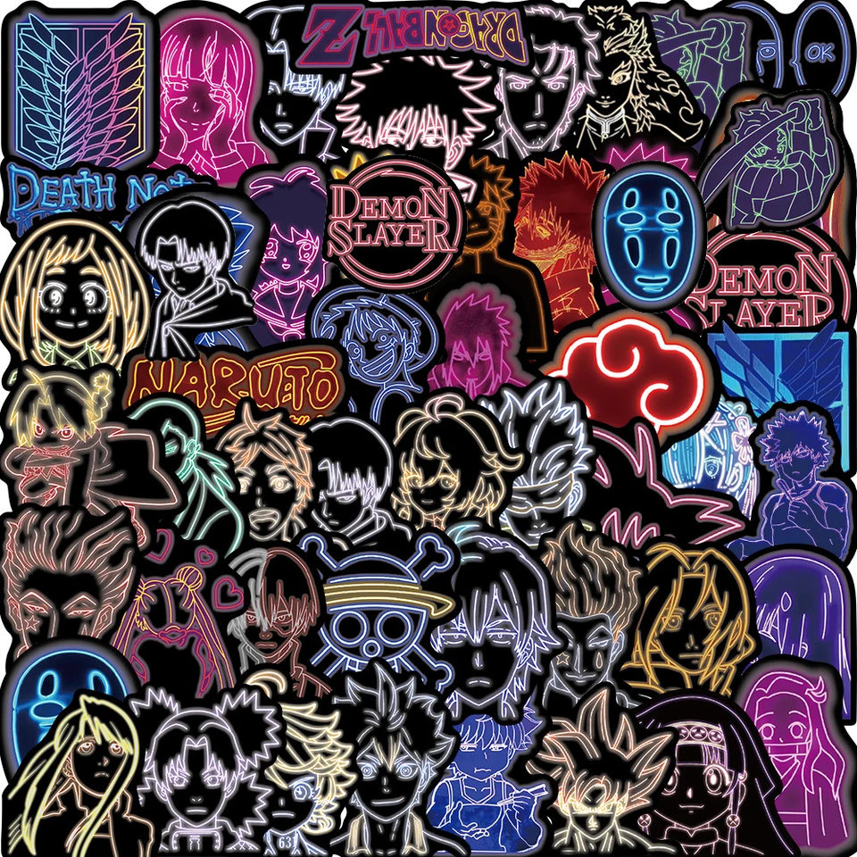 10/30/50ks mix anime neónové svetlo Naruto One Piece Dragon Ball Stickers Decals