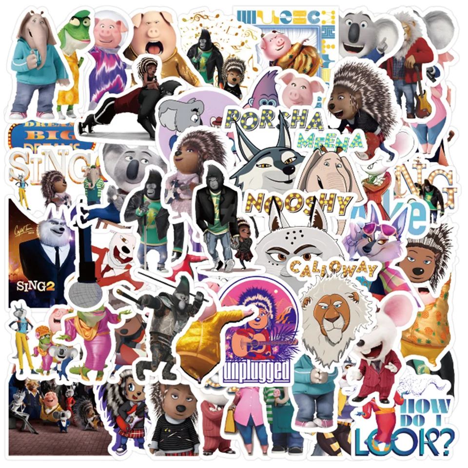 10/30/50ks spievať 2 filmy nálepky Buster Moon Cartoon Sticker NAPOJETNÝ SKATEBOARD GUITÁLNEHO PLATNÉ POZNÁMKA
