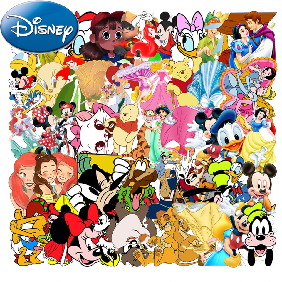 10/30/56ks zmiešané nálepky na karikatúru Disney Anime Cute Mickey Mouse Snehulienka biele obtisky Ariel Telefón Scrapbook Detské nálepka