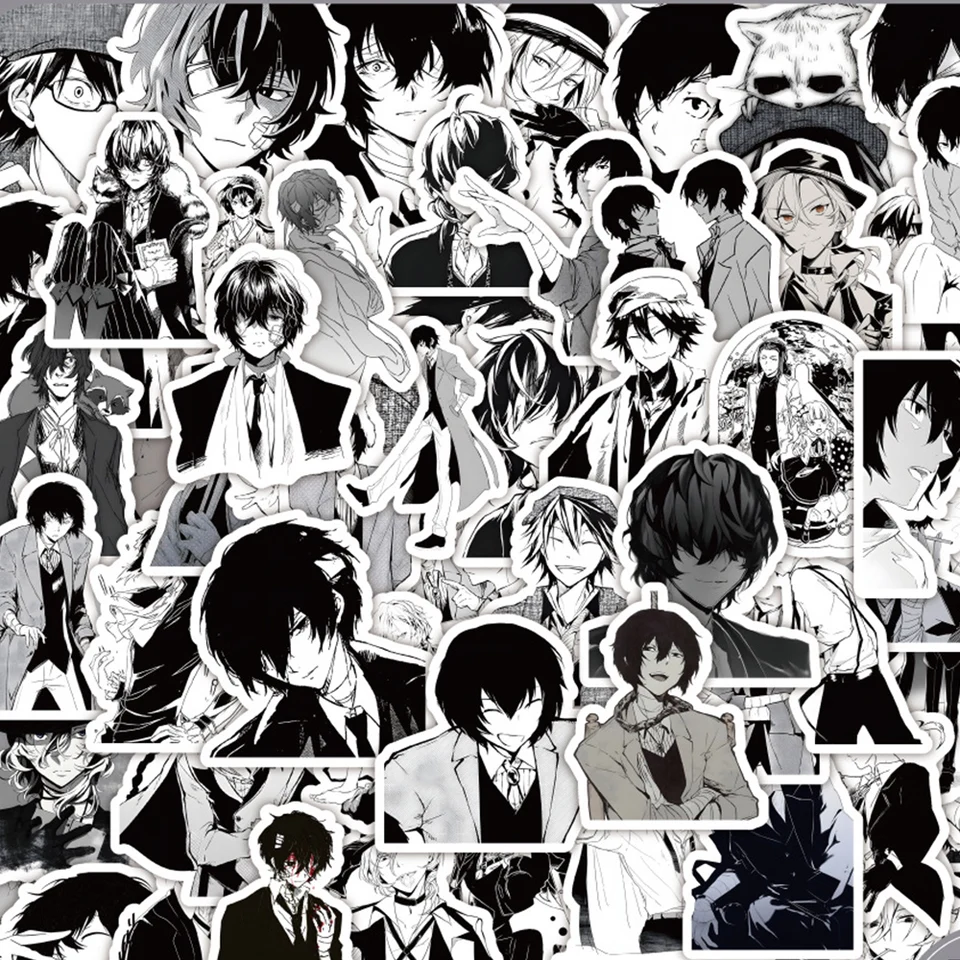 10/30/60ks čierna biela anime Bungo Stray Dogs Stupeters Cool Graffiti Duve DIY Puzdro pre fľašu Fľaša notebook karikatúra nálepka