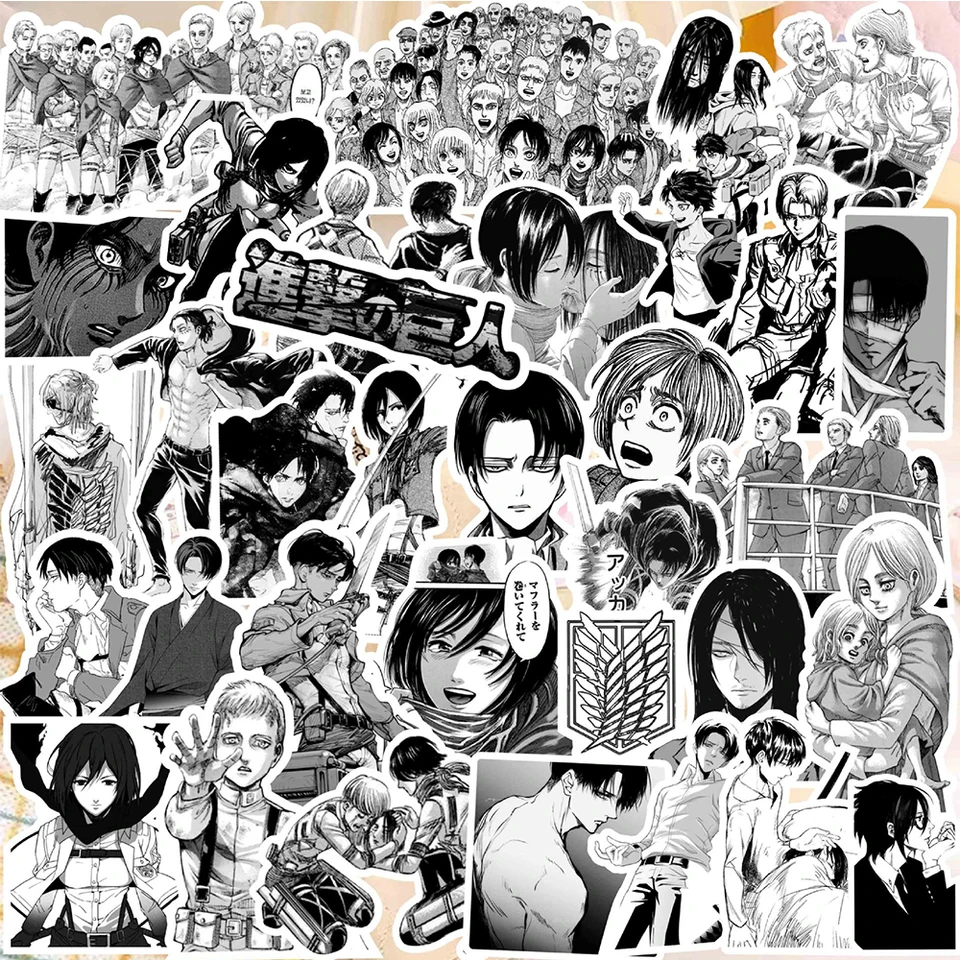 10/30/70ks klasický anime útok na nálepky Titan Cool čierne a biele graffiti obtisky Telefón Skateboard pre notebook Cartoon Sticker