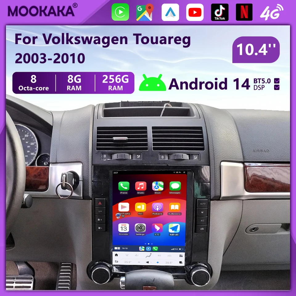 10.4 '' pre Volkswagen VW Touareg 2003-2010 CarPlay Android 14.0 Radio Radio Multimedia Video Player Stereo Auto Navigation GPS 4G 4G