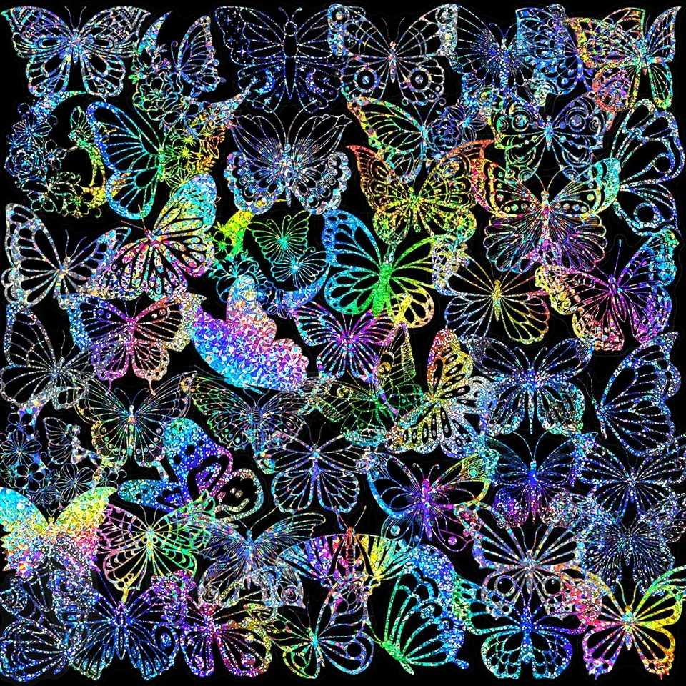 10/50/100 pcs Holografické laserové motýľové nálepky pre DIY Guitar Scrapbooking Kurik s fľašou na fľašu pre laptop Skateboard