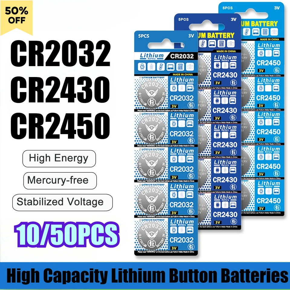 10/50ks CR2032 CR2430 CR2450 3V lítiové gombíkové batérie pre sledovanie diaľkového ovládania hračiek Kalkulačka Coin Cell Battera