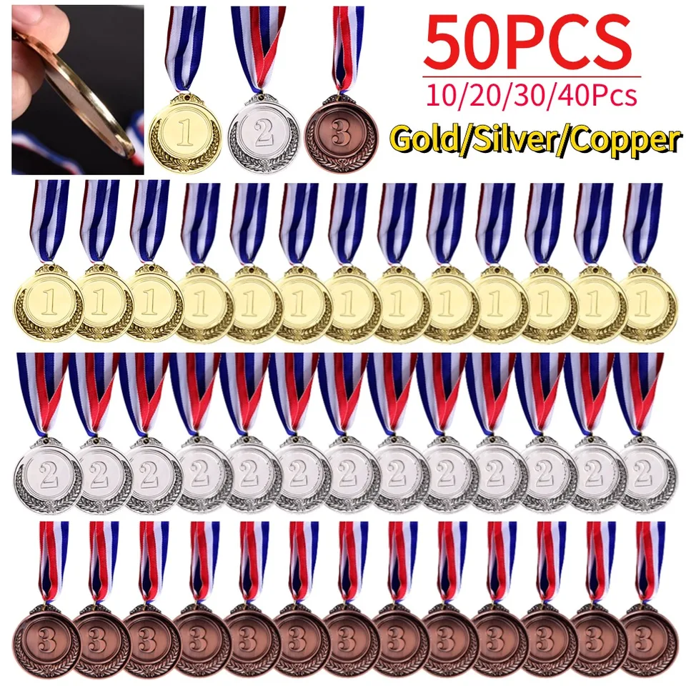 10-50ks kovové medaily s kovovým ocenením s krkom Gold Silver Bronze Podporujte odznak pre športové hry Ceny Ceny Souvenír Darček
