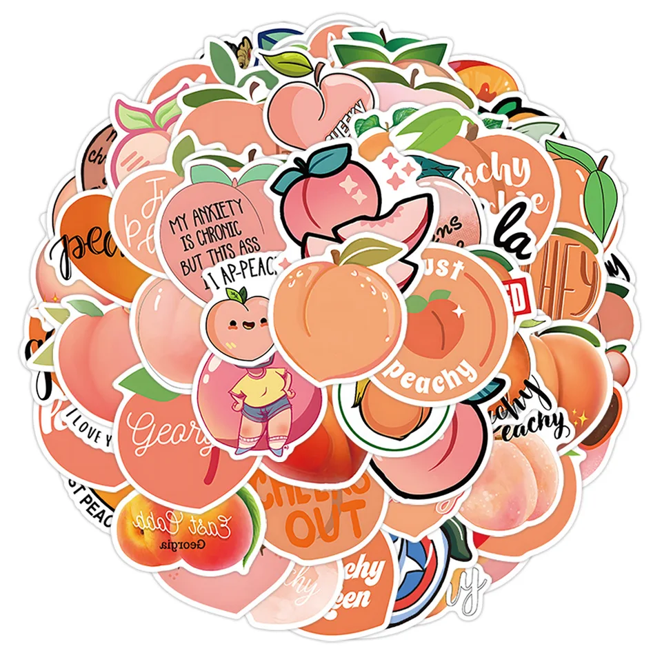 10/50ks roztomilé karikatúry Peach Stickers for Notebook Luggage Telefón automobil Scooter Funny vinyl obtha pre deti darček pre deti