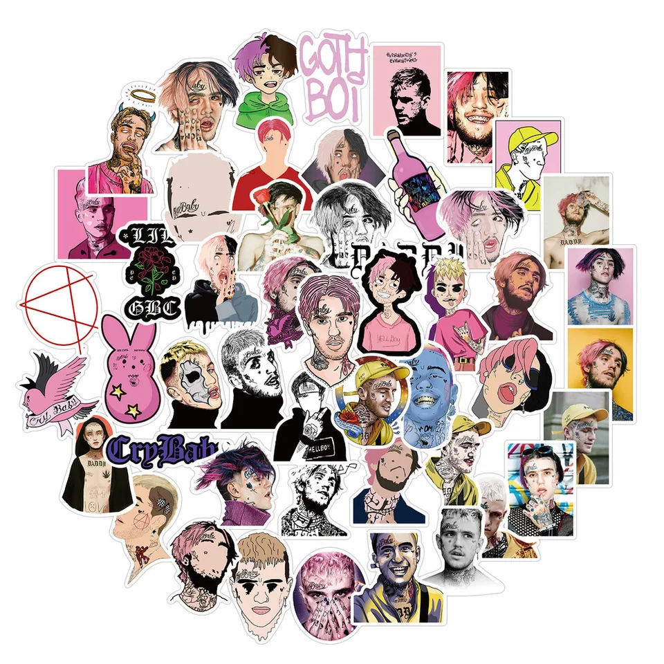 10/50ks speváčka Lil Peep Sticker Graffiti Stumpery pre gitaru pre laptop pre domáci kufrík a ďalšie vodotesné nálepky