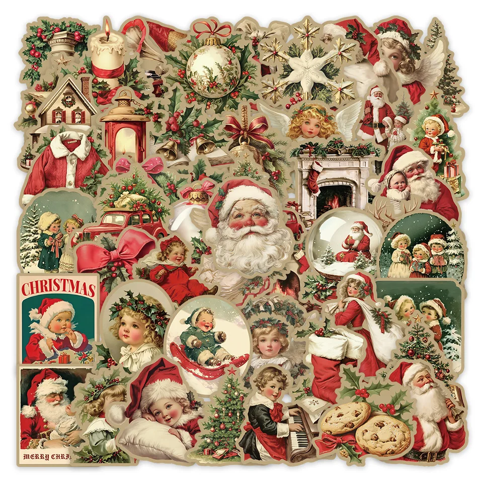 10/50ks vintage karikatúra Santa Claus vianočné nálepky na dekoráciu estetika pre deti darčeková hračka DIY notebook batožinová nálepka