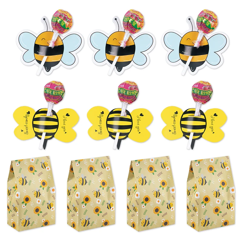 10/50ks včela Lollipop Decoration Card Candy Bag pre deti darček pre bábätko svadobná narodeninová oslava Candy Divácia Darčeková taška