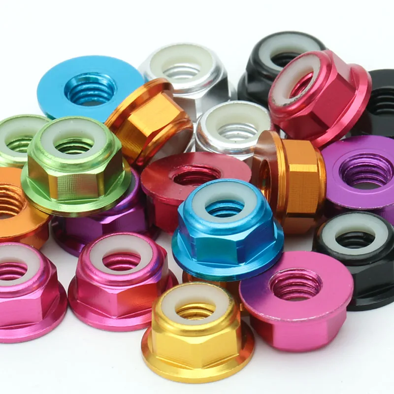 10/5ks farebné hliníkové matice M2 M4 m6 m8 m8 m8 nylon hex hex vložky Locknus Locknuts Self-Locking Nut pre modelové diely RC