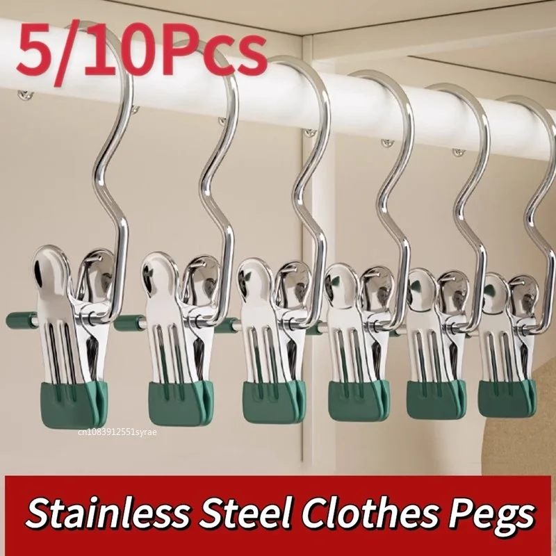 10/5ks z nehrdzavejúcej ocele Clothespins Práčovňa kolíky s háčikmi Hander Hanger Prenosné zavesenie Clips