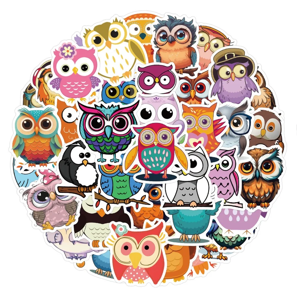 10/60ks karikatúra Cutoon Cute Owl Stickers Hunting in Night Flying Birds Personalizovaná dekorácia