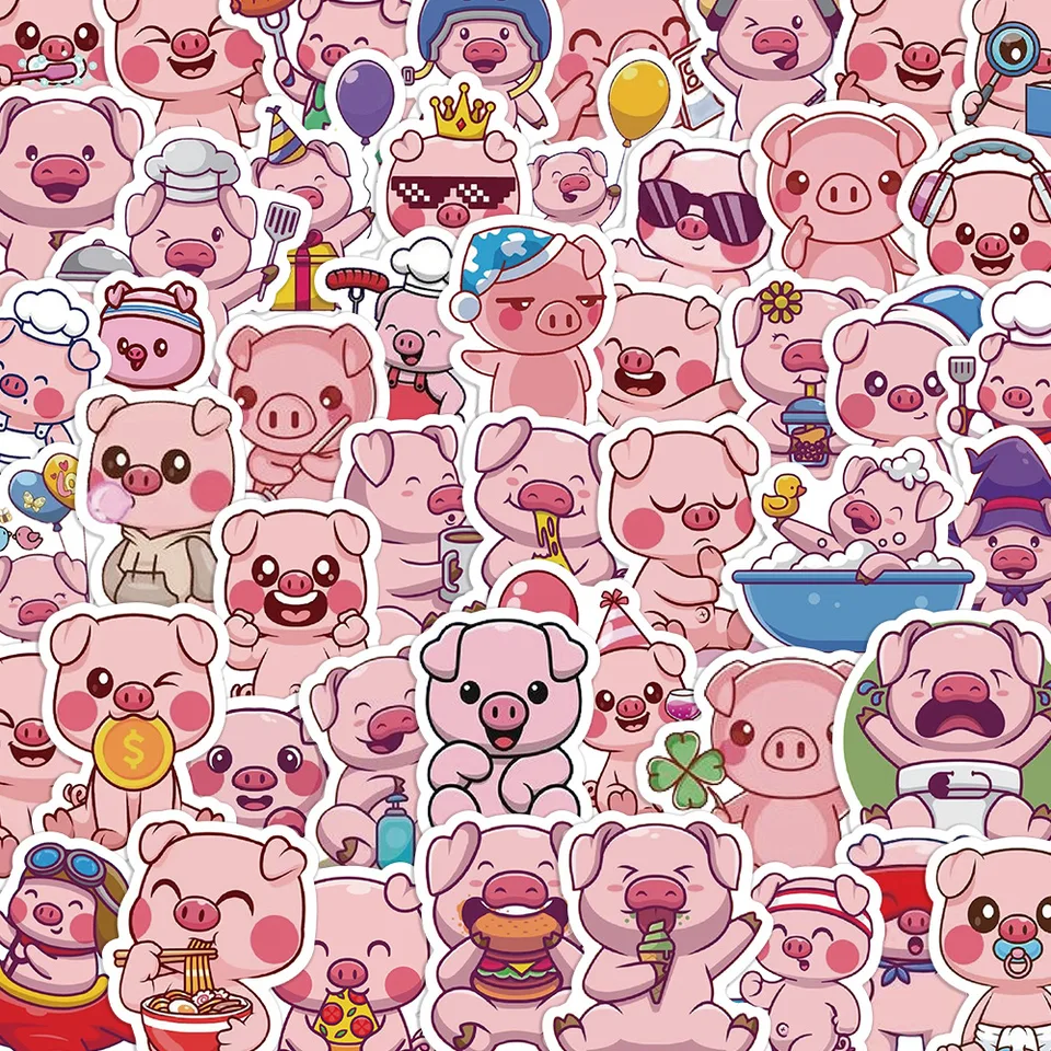 10/60ks kawaii Pink Pig PVC STRACKER AESTHETICKÝ DIY DETORÁCIA NAHLOBOP SKATEBOARD PARIERSKÉ PODROBNOSTI DODÁVKY PRE DETI