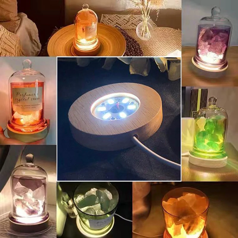 10 cm drevené svetlo základne Nabíjateľné drevené LED svetlo otáčanie výstavného displeja stojanová lampa lampa základná umenie s napájacím adaptérom