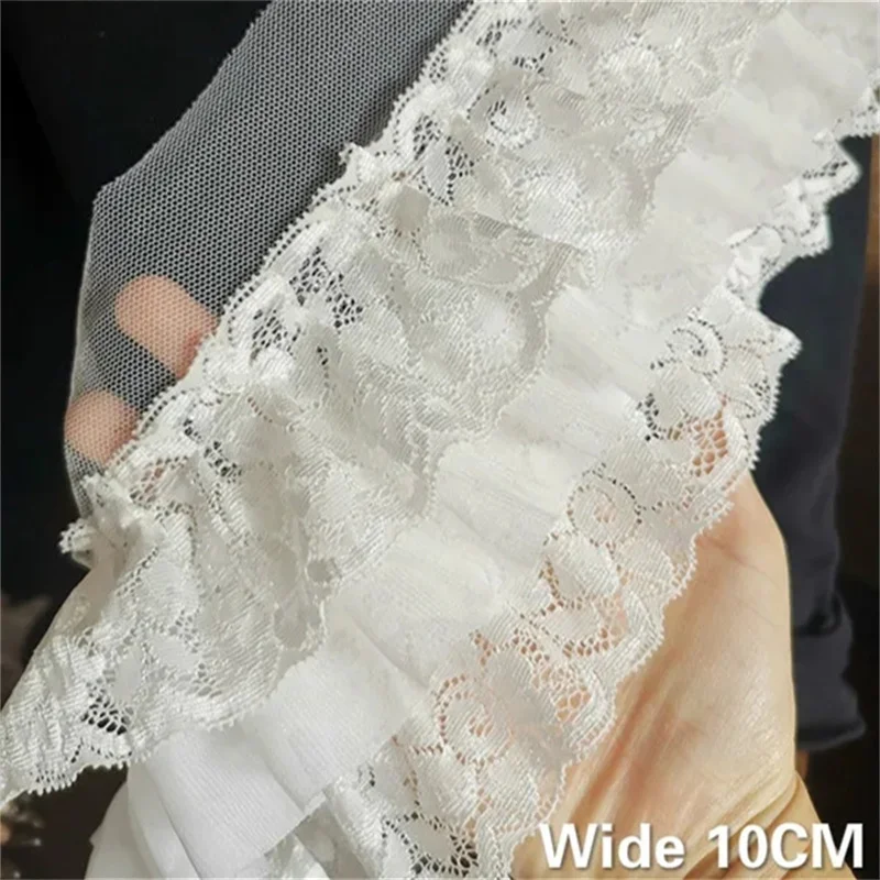 10 cm široké tri vrstvy šifónové tkanina skladané čipkované šupky Fringe Ribbon Svadobné šaty Guipure Aplikácia DIY