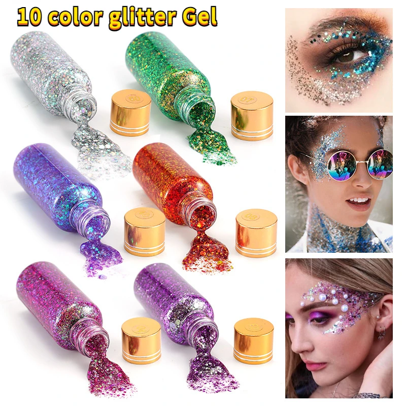 10 farebných trblietavých gélových gélových chameleónových trblietok Merman Merman Scale Face Body Phantom Glitter Eye Shadow