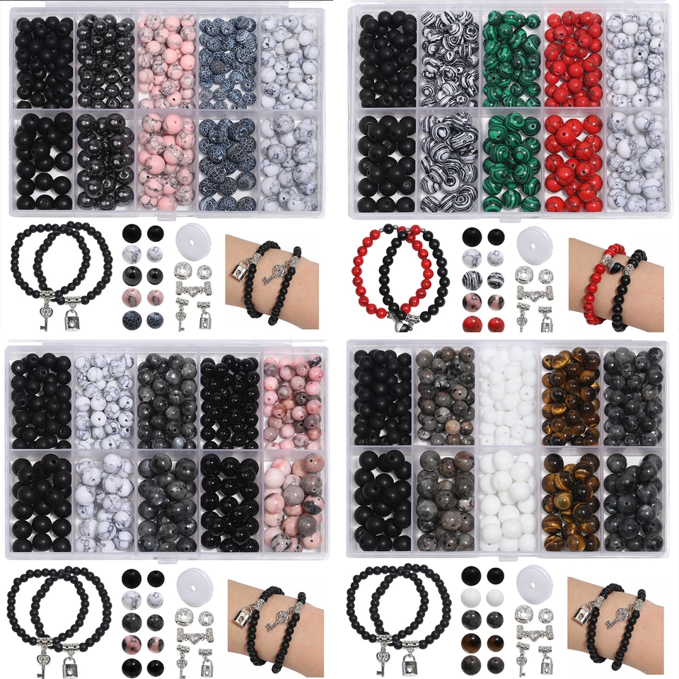 10 gridov/boxov prírodný kameň korálky pre DIY páry Náramok náhrdelník Elastic Cord Magnet Clasps