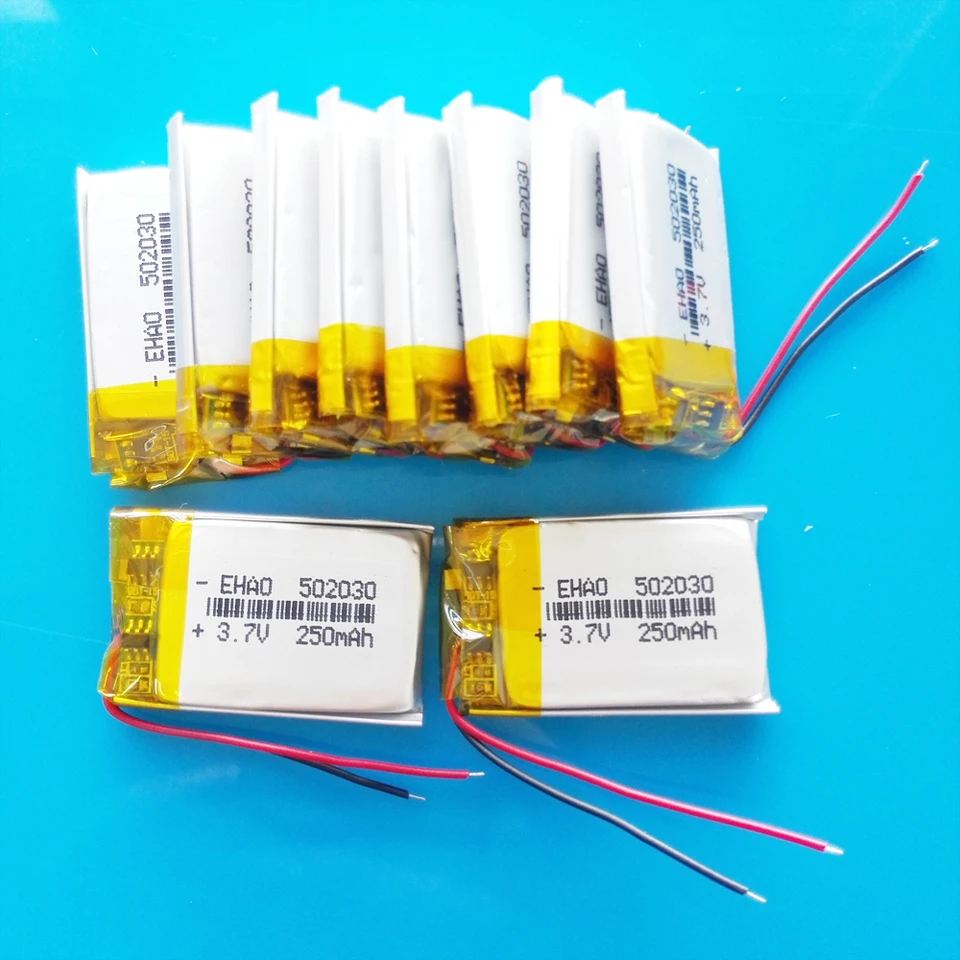 10 ks 3,7 V 250 mAh Polymérna lítia Lipo batéria 502030 Nabíjateľné prispôsobené veľkoobchodné CE FCC ROHS MSDS Certification Certification