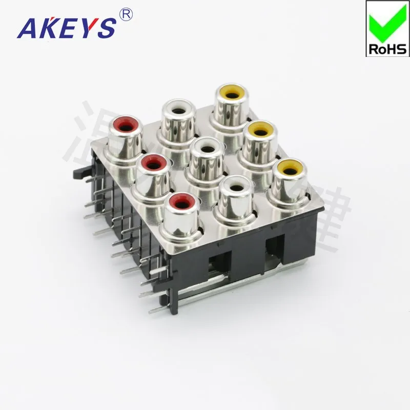 10 ks AV Coaxiálna soket 18-noha RCA sedadlo 9-jamky PCB Zvárané zvukové video soket Lotus Block AV9-8.4-16pb