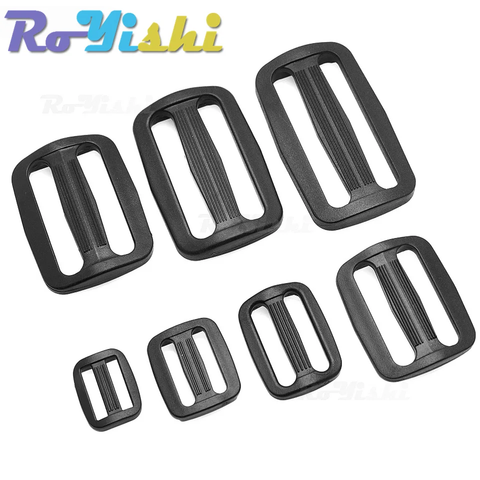 10 ks/balenie 15-50 mm Webbing Plastová plastová krivka Slider Tri-Glide Nastavte tri-kruhové sponky batohové remienky Čierne