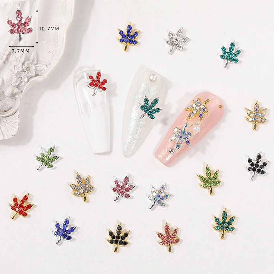 10 ks farebné javorové listové nechty Kúzlo listy zliatiny Diamond 3D nechtový umelecký kamienok Kastál Crystal Leskiny šperky na nechty Doplnky