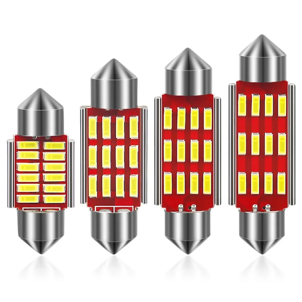 10 ks LED Feston 31 36 39 41 mm Dome Lumiere 12SMD 4014 LED de Voiture Interieur Lumiere C5W Ampuls Feux Car Lights 24v