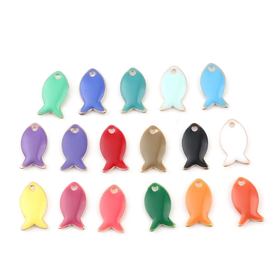 10 ks Meď meď s obojstranným sklovne rybie kúzla Prívesky Flitre Charms Zlaté oceány kúzla pre kutilové šperky výroby 14x8mm