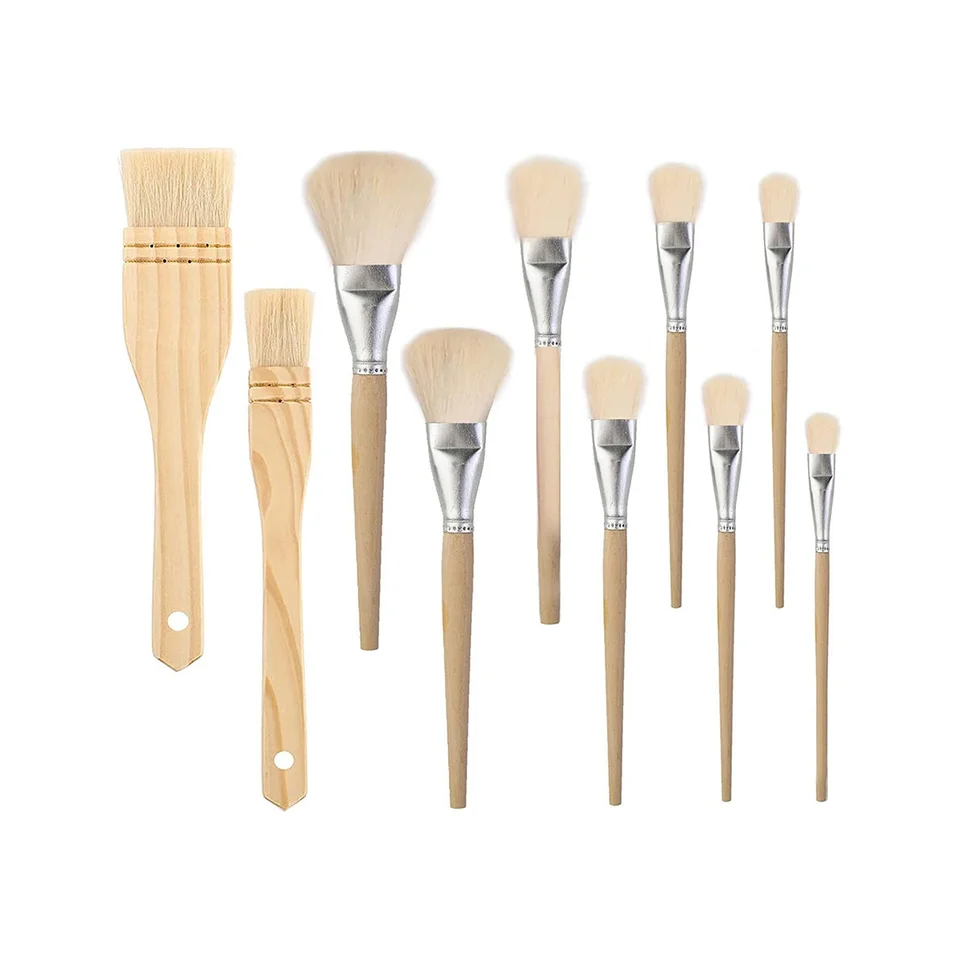 10 ks rôznorodou veľkosťou štetca Gilding Brush Brush Gold Leaf Hair Hair Plochá kefka zametanie mops pre akvarel, umývanie, keramiku