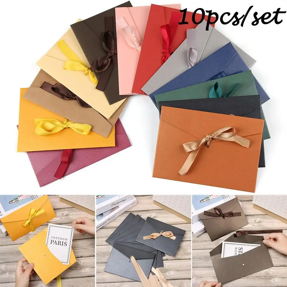 10 ks/ set kancelárske potreby viacfarebné luky retro perleťové papierové obálky pozdravové karty vrecká Ribbon Mailer Obálka